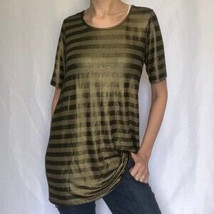 Minkpink Metallic Striped Scoop Neck Tunic Gold & Black M Med Medium Stretch Tee